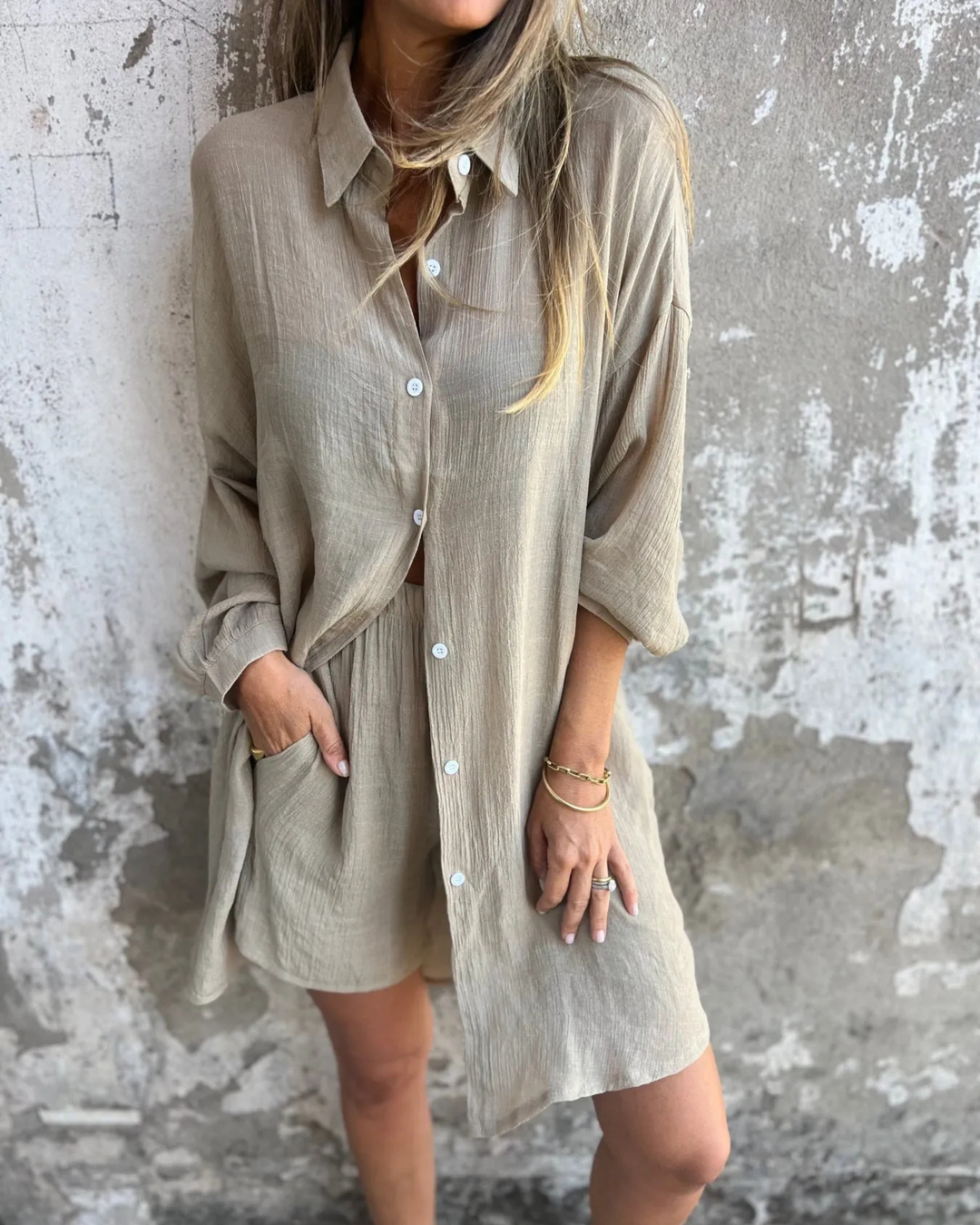 IZELA - Casual Shirt & Shorts Set