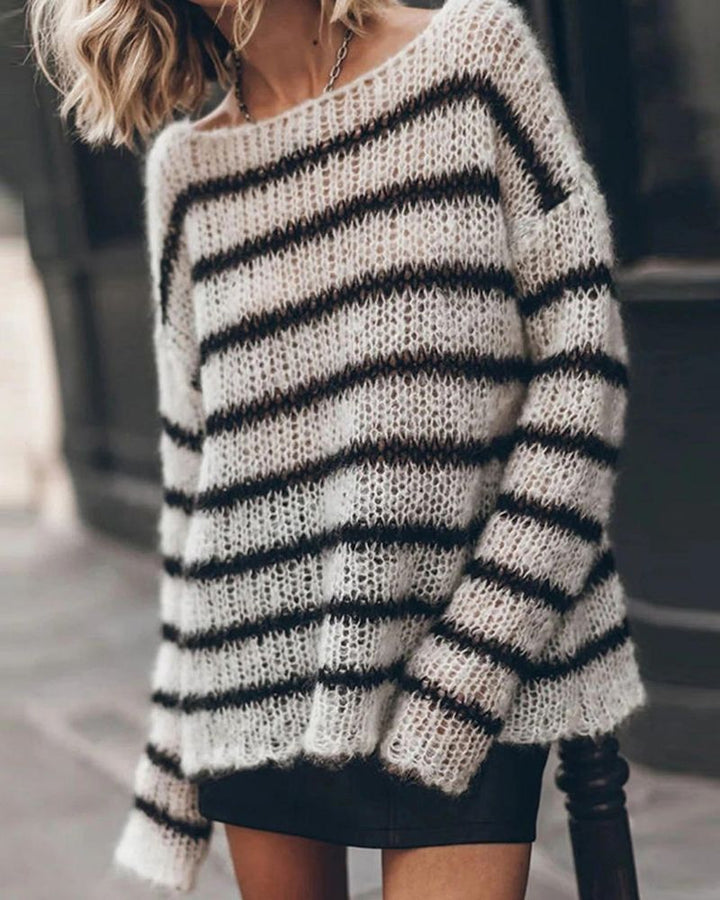 BAILY - FLUFFY STRIPES RELAXED KNIT SWEATER