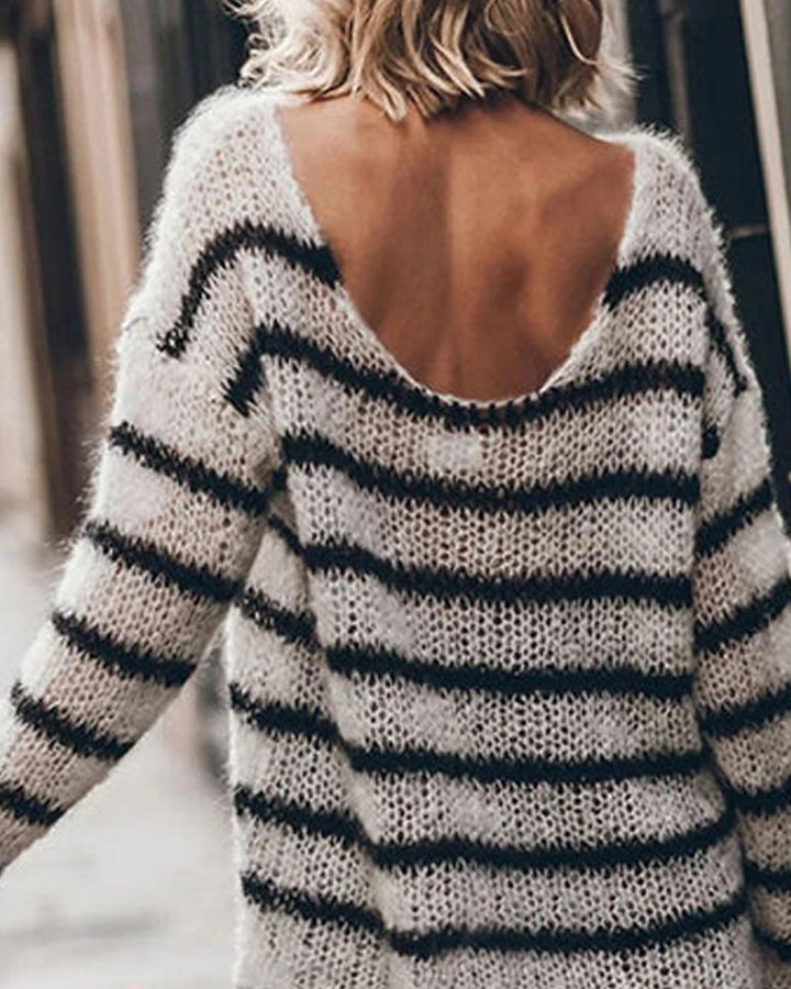 BAILY - FLUFFY STRIPES RELAXED KNIT SWEATER