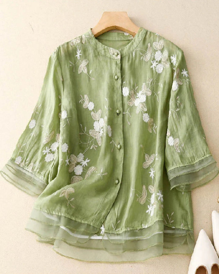 ELUANA - EBROIDERED COTTON LINEN BLOUSE