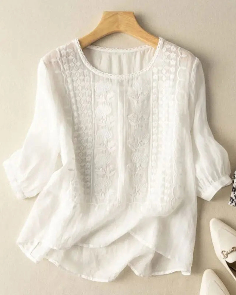 ELENITA - EMBROIDERED COTTON BOHO BLOUSE