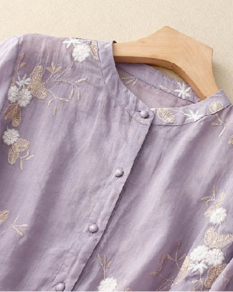 ELUANA - EBROIDERED COTTON LINEN BLOUSE