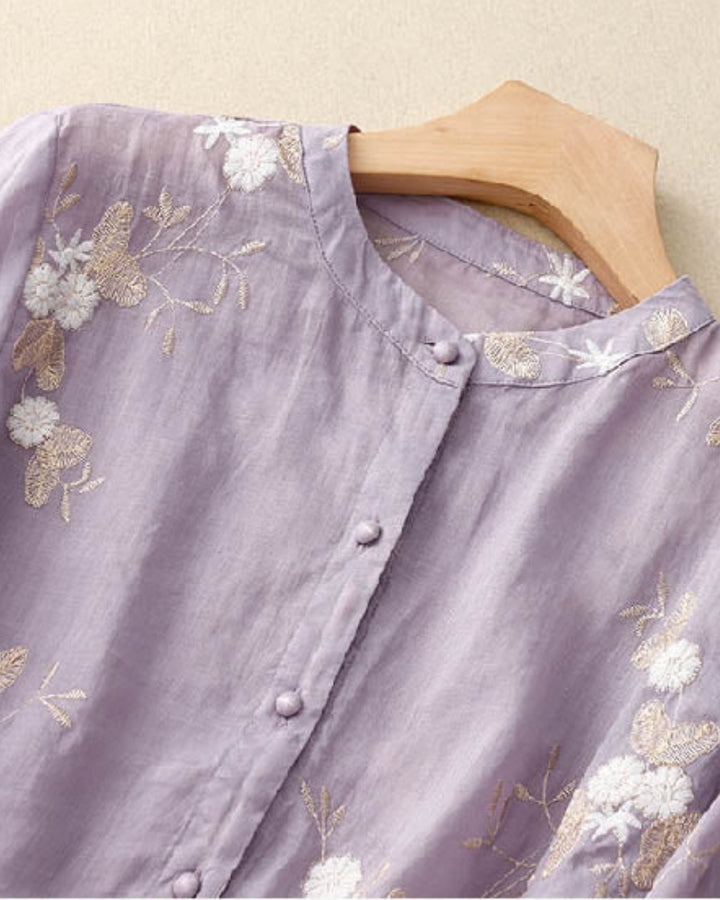 ELUANA - EBROIDERED COTTON LINEN BLOUSE