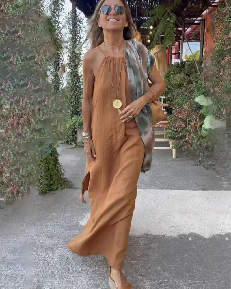 DOWN THE COVE - Long dress in linen blend