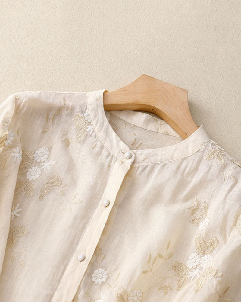 ELUANA - EBROIDERED COTTON LINEN BLOUSE