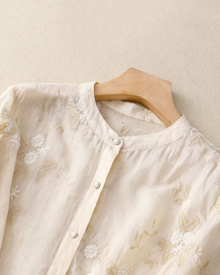 ELUANA - EBROIDERED COTTON LINEN BLOUSE