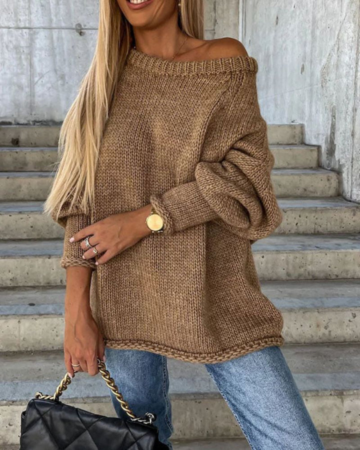 LAINLY - CASUAL STREET ATMOSPHERE KNIT WIDE NECK LOOSE SWEATER